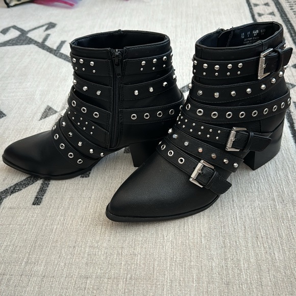 Studded Black Ankle Boots - Picture 3 of 9
